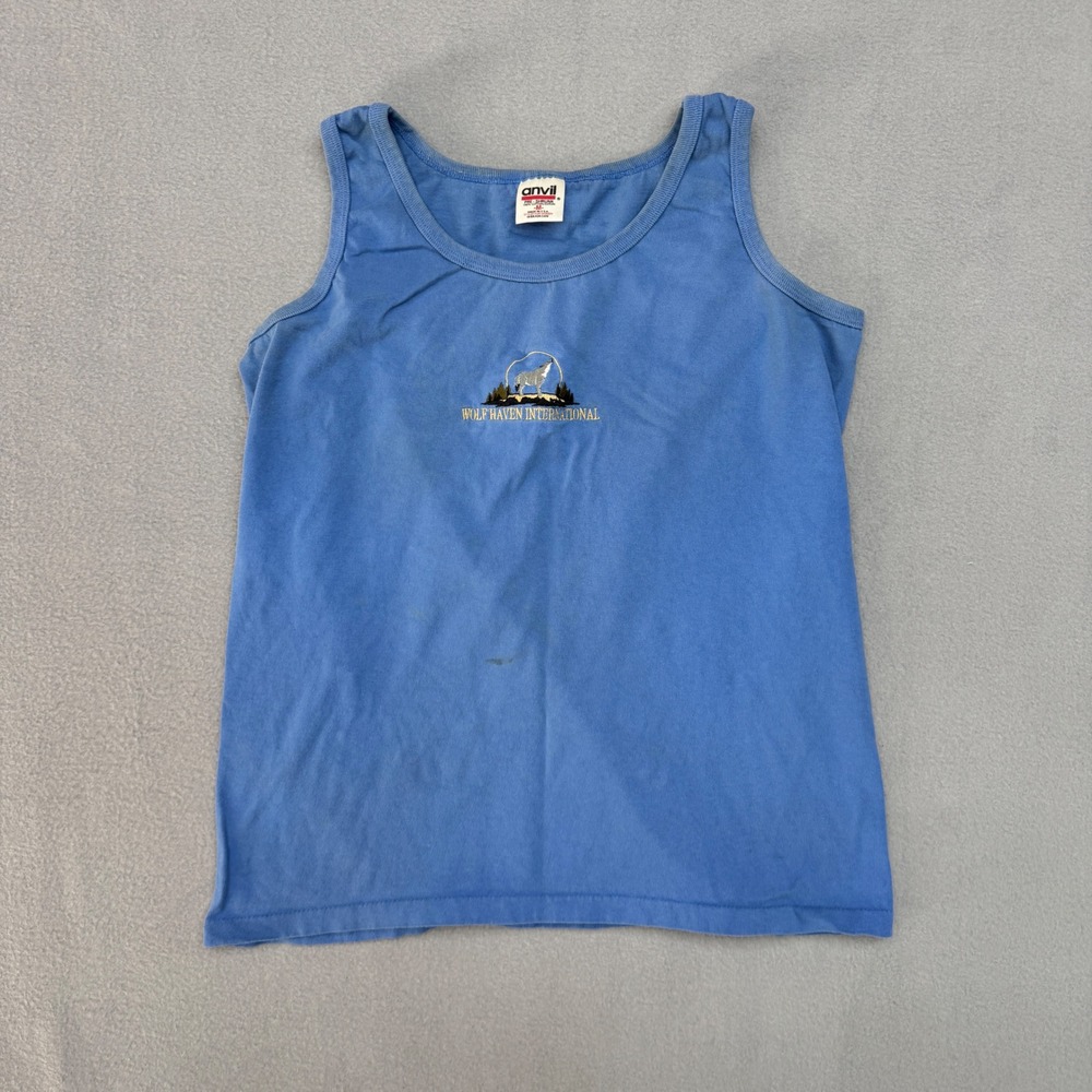 Anvil Tank Top Size M Blue Vintage Wolf Haven Embroidered Nature Men